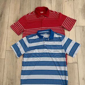 LOT 2 Ping Polo Golf Short Sleeve Shirt Blue Red Striped Sensor Cool Mens L